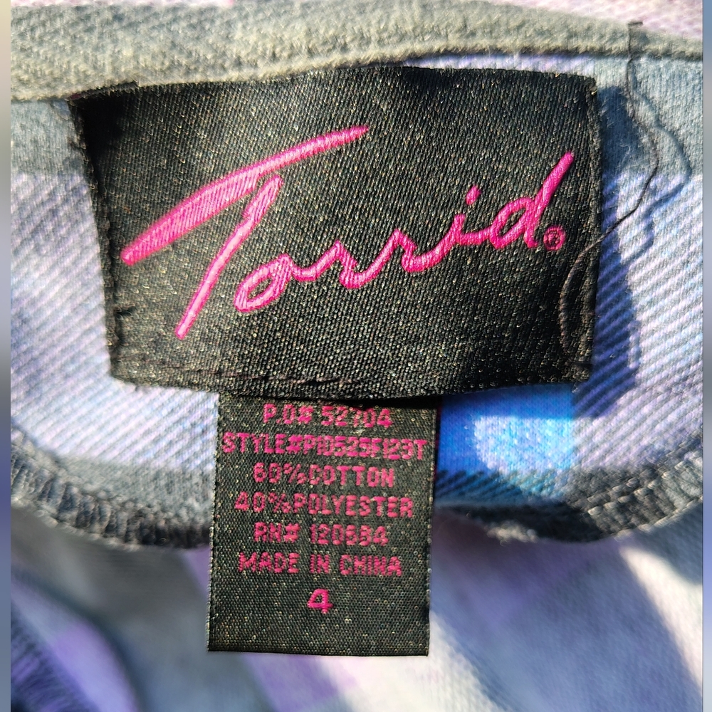 Torrid Pink and Blue Hooded Plaid Jacket - Picture 4 of 4